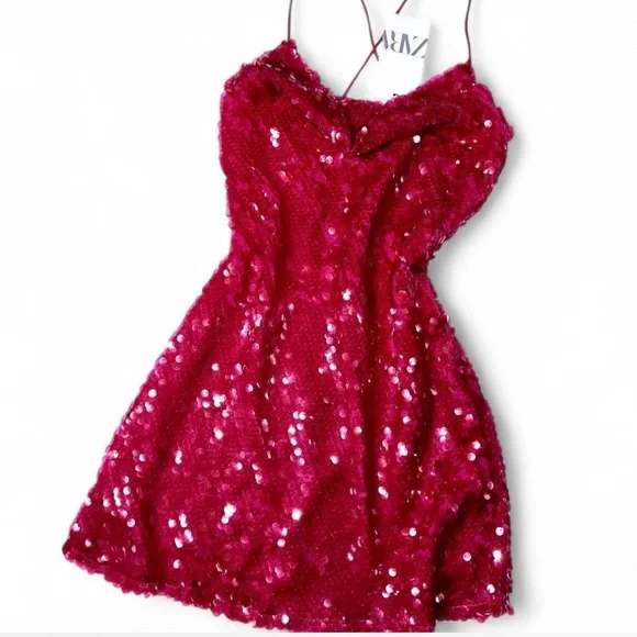 Zara | Dresses | Zara Vibrant Red Sequin Dress | Poshmark